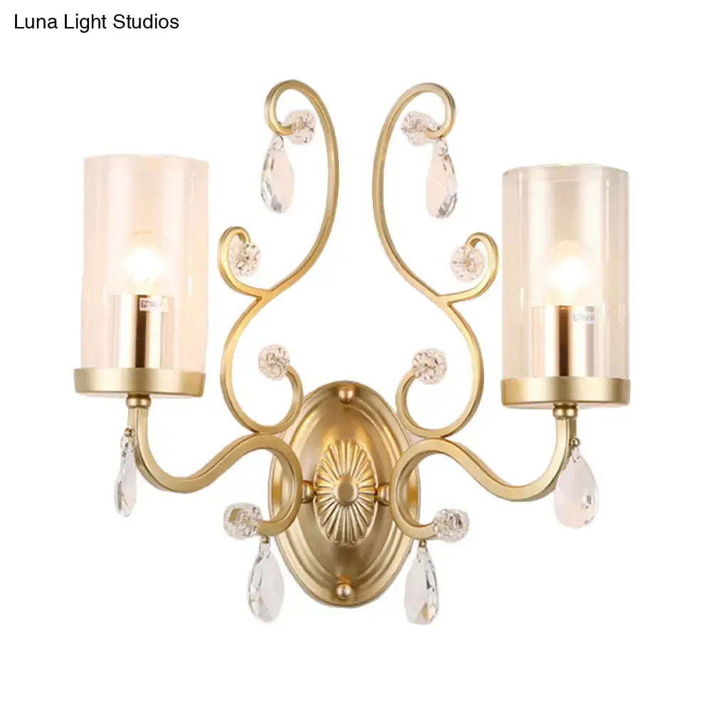 Modern gold crystal wall light bedroom clear glass cylinder shade