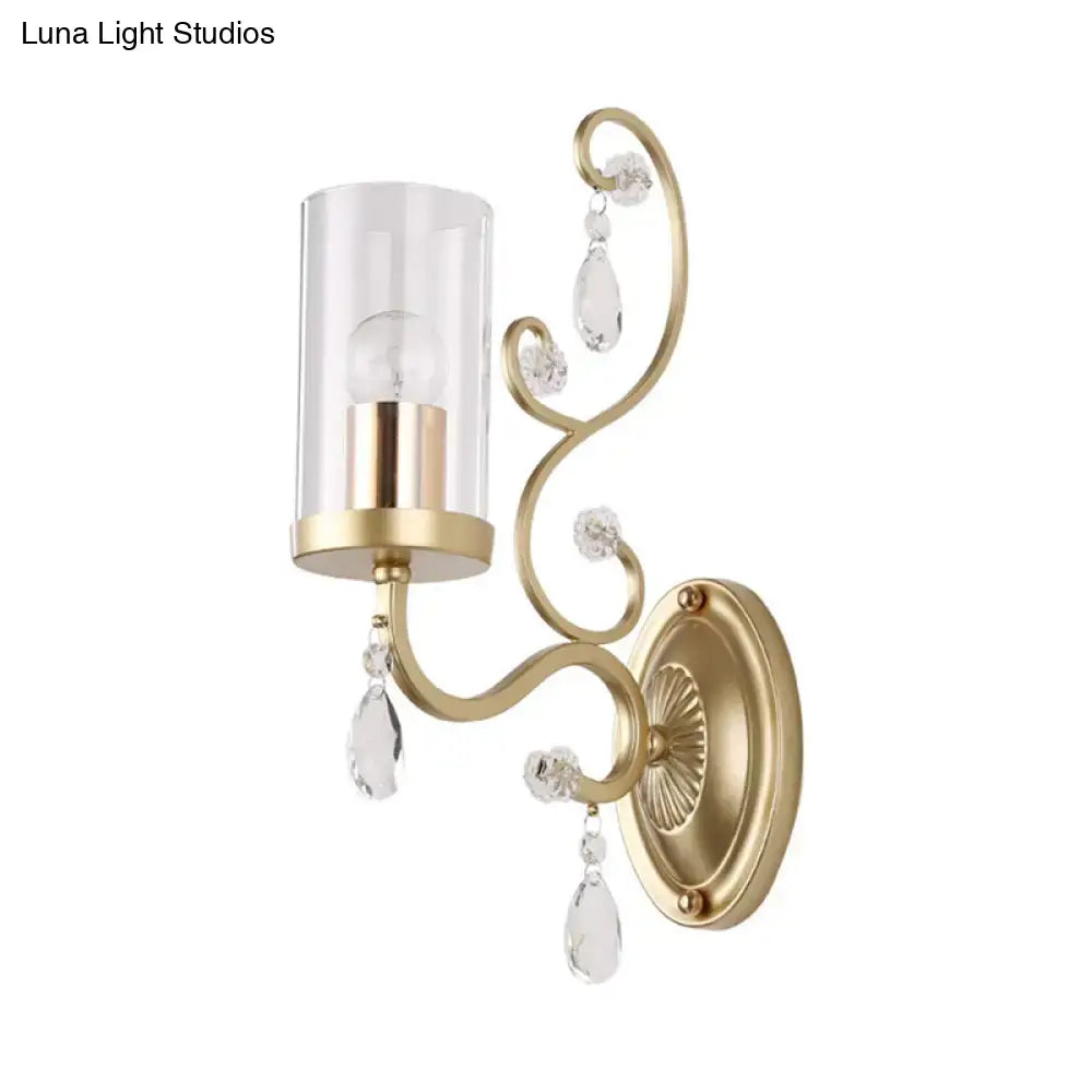 Modern gold crystal wall light bedroom clear glass cylinder shade