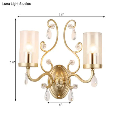 Modern gold crystal wall light bedroom clear glass cylinder shade