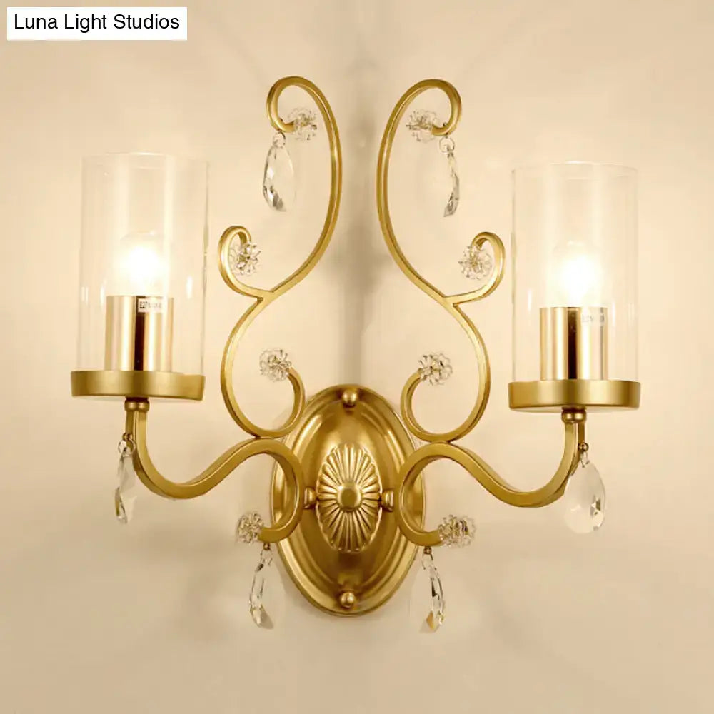 Modern gold crystal wall light bedroom clear glass cylinder shade