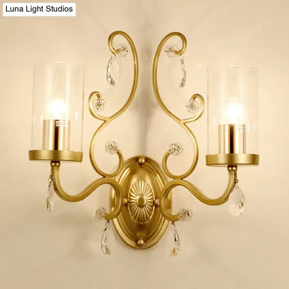 Modern gold crystal wall light bedroom clear glass cylinder shade