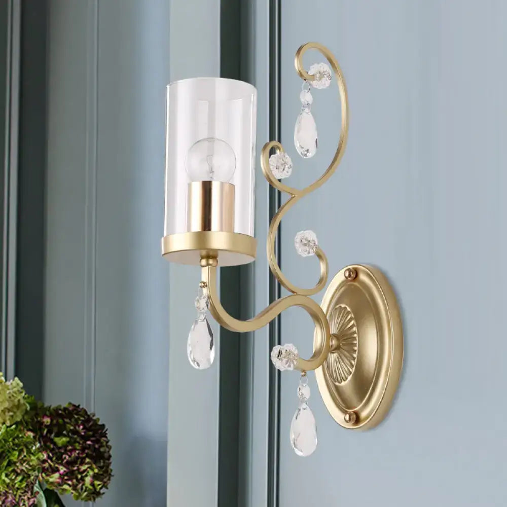 Modern gold crystal wall light bedroom clear glass cylinder shade