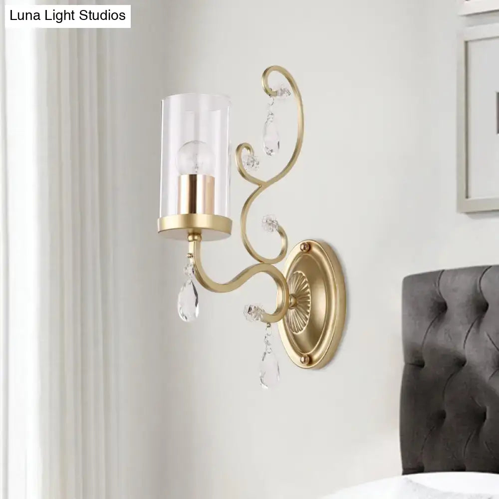 Modern gold crystal wall light bedroom clear glass cylinder shade