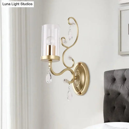 Modern gold crystal wall light bedroom clear glass cylinder shade