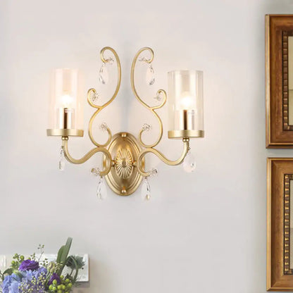 Modern gold crystal wall light bedroom clear glass cylinder shade