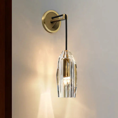 Modern gold crystal wall sconce bedroom direct wired electric light