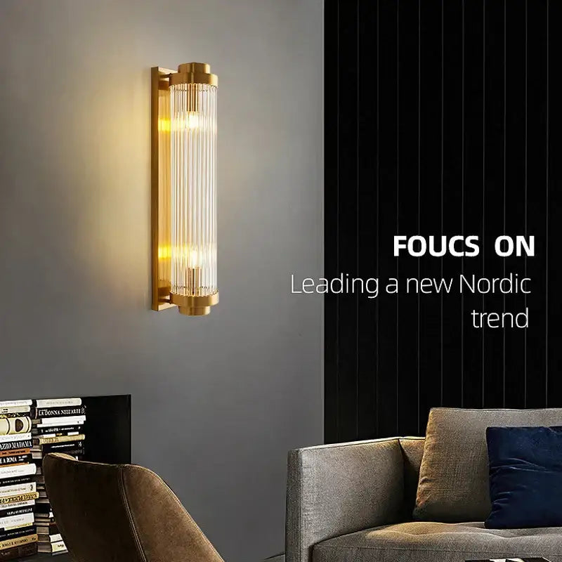 Modern gold crystal wall sconce bedroom glass rod lighting