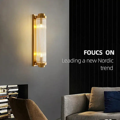 Modern gold crystal wall sconce bedroom glass rod lighting
