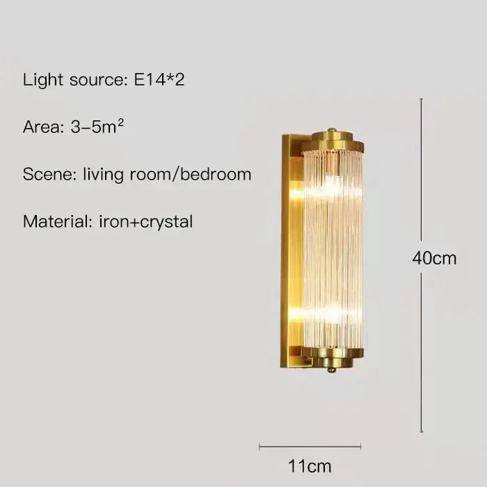 Modern gold crystal wall sconce bedroom glass rod lighting