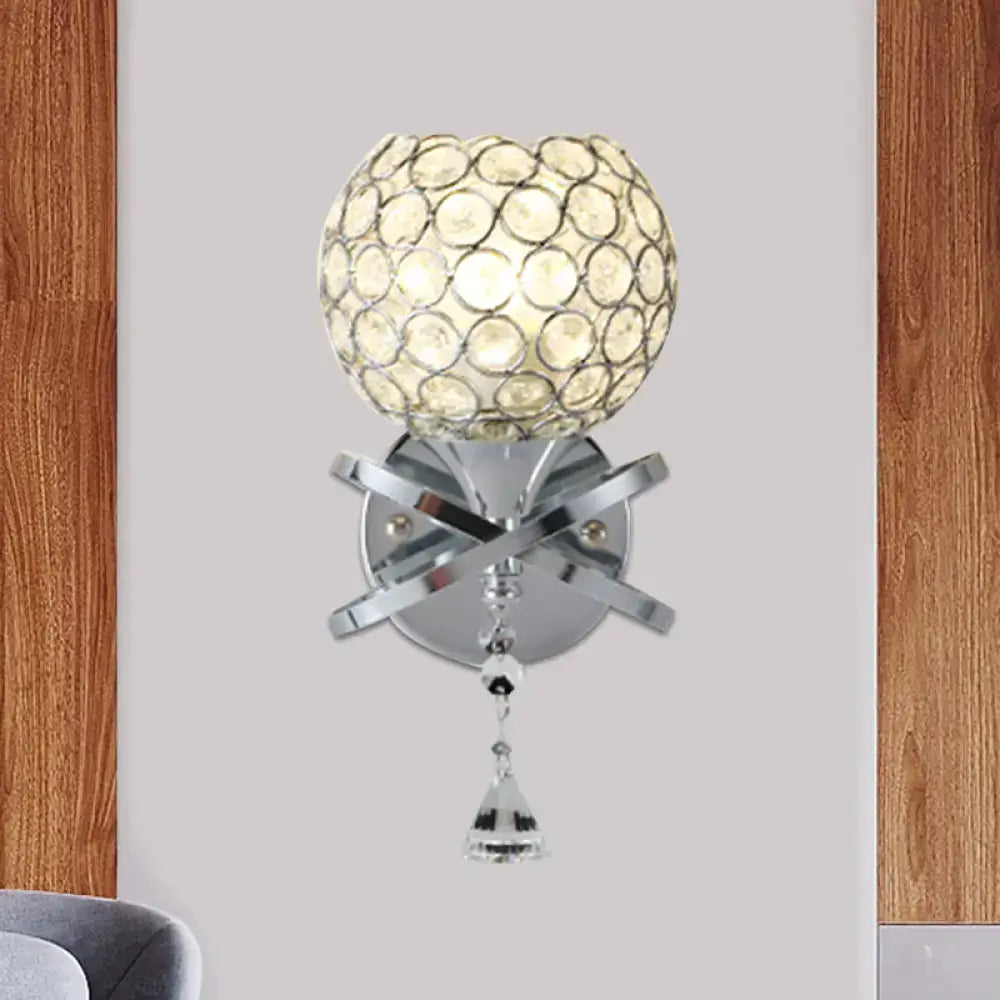 Modern gold crystal wall sconce bedroom light with dropped crystal ball