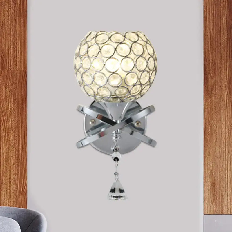 Modern gold crystal wall sconce bedroom light with dropped crystal ball