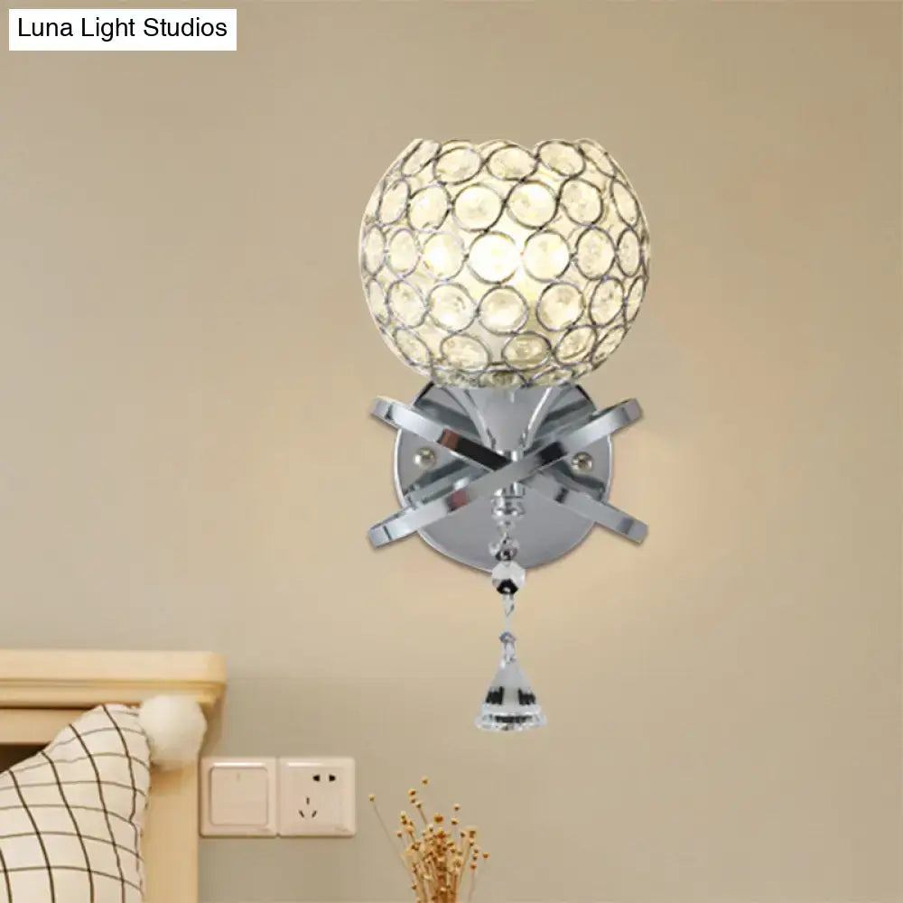 Modern gold crystal wall sconce bedroom light with dropped crystal ball