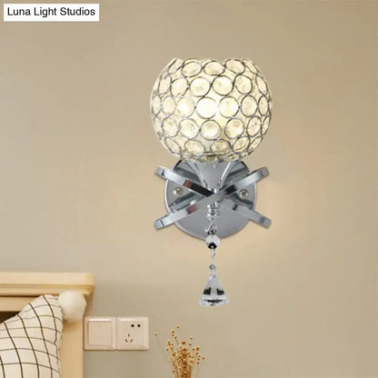 Modern gold crystal wall sconce bedroom light with dropped crystal ball
