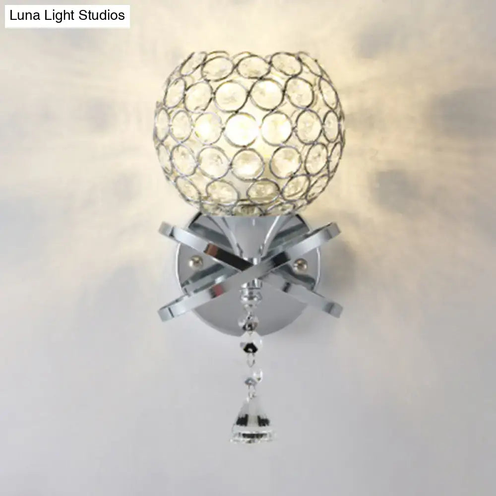 Modern gold crystal wall sconce bedroom light with dropped crystal ball