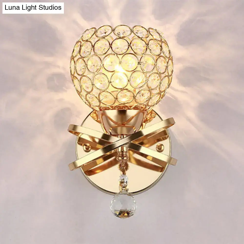 Modern gold crystal wall sconce bedroom light with dropped crystal ball