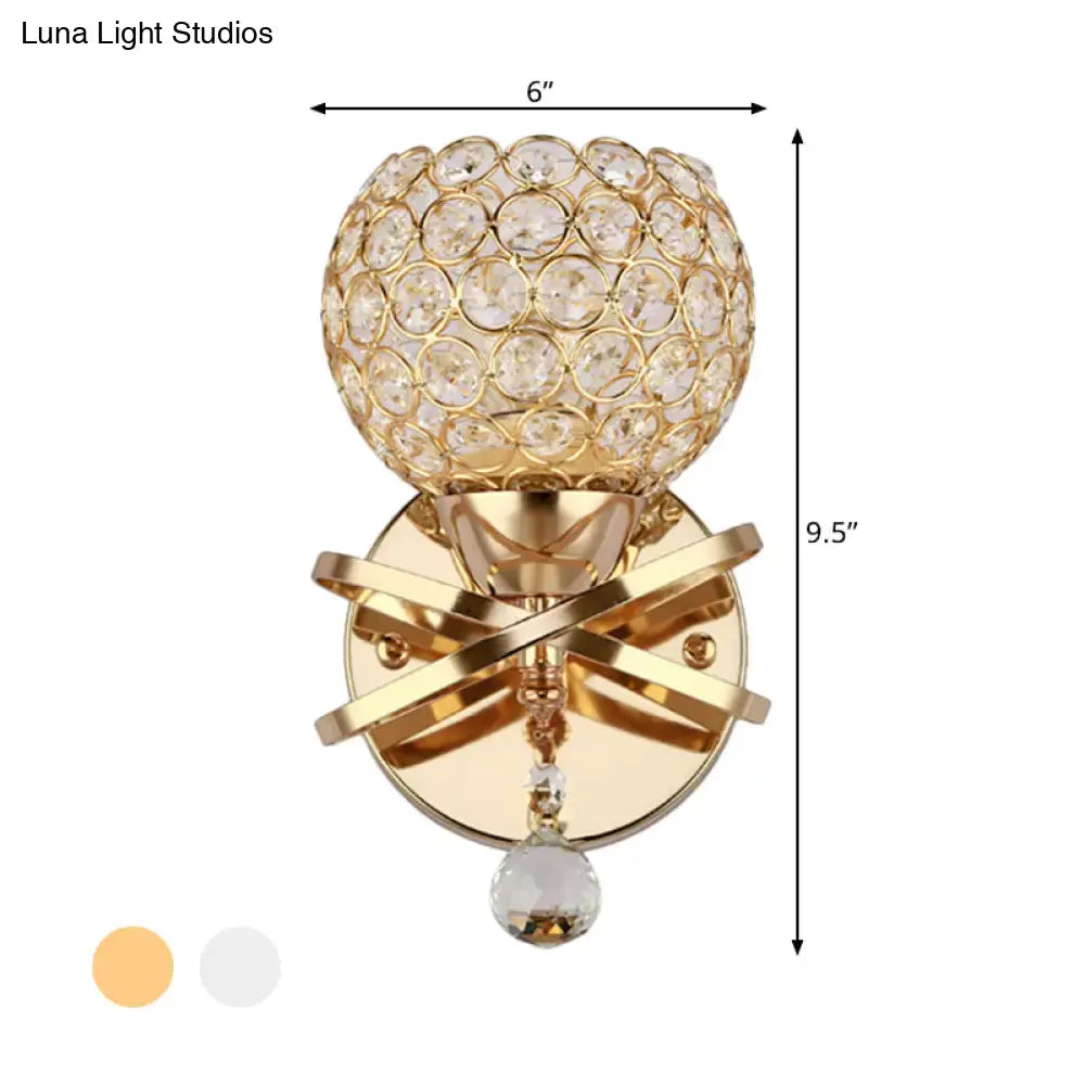Modern gold crystal wall sconce bedroom light with dropped crystal ball