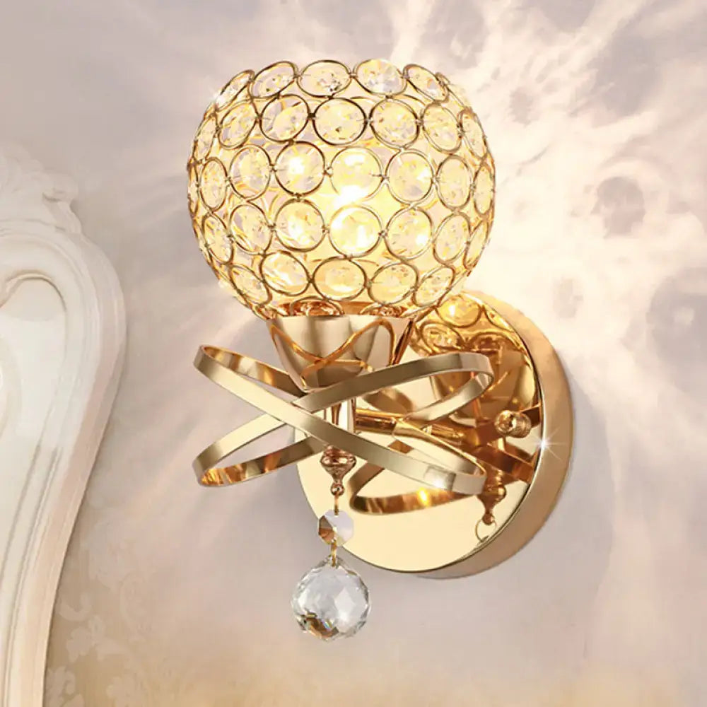 Modern gold crystal wall sconce bedroom light with dropped crystal ball