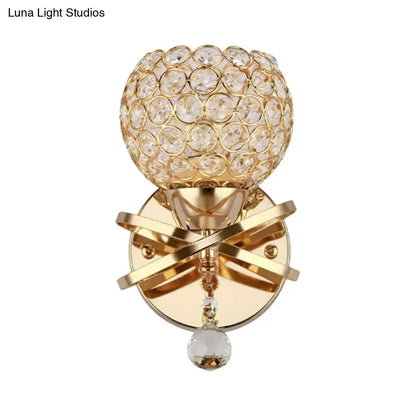 Modern gold crystal wall sconce bedroom light with dropped crystal ball