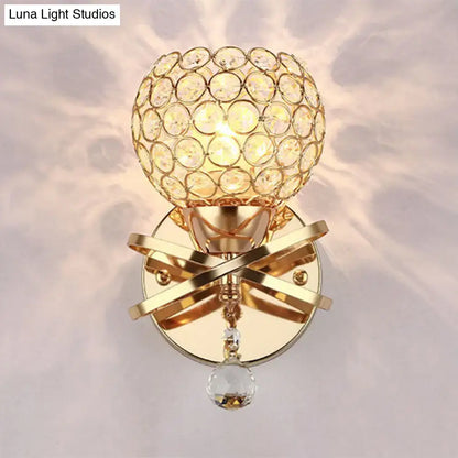 Modern gold crystal wall sconce bedroom light with dropped crystal ball