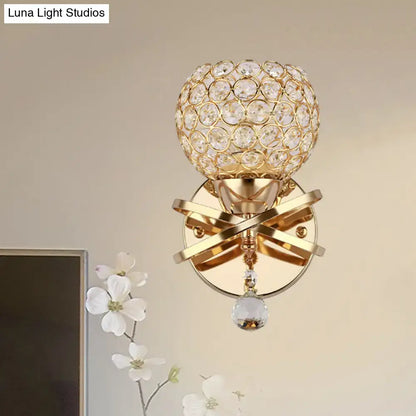 Modern gold crystal wall sconce bedroom light with dropped crystal ball