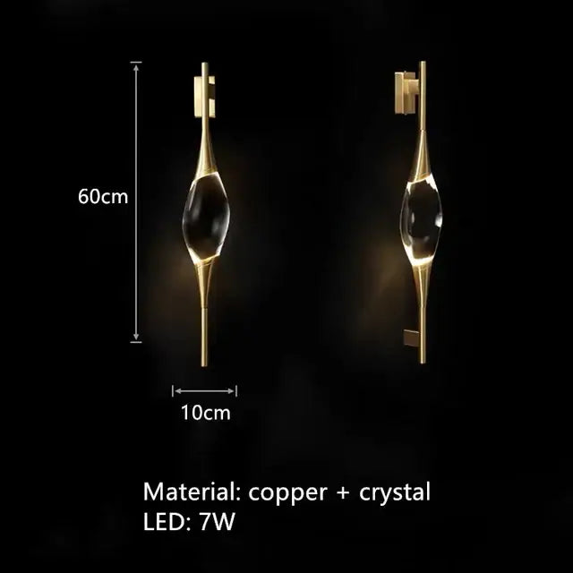 Modern gold crystal wall sconce bedroom teardrop light