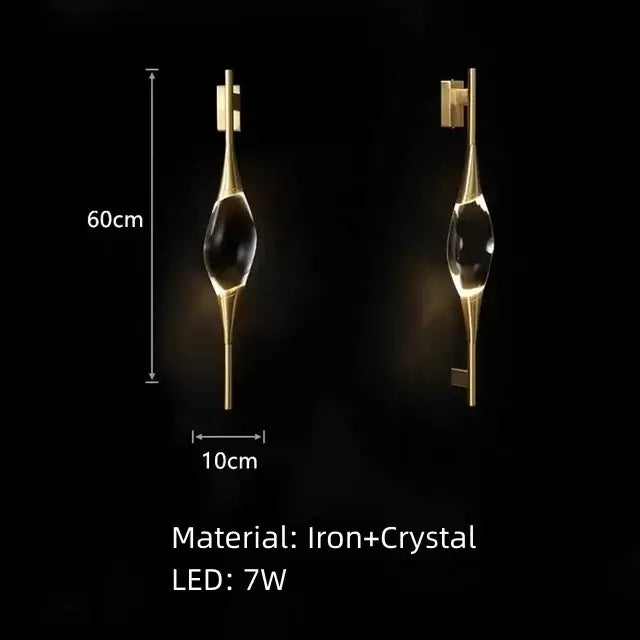 Modern gold crystal wall sconce bedroom teardrop light
