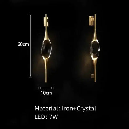 Modern gold crystal wall sconce bedroom teardrop light