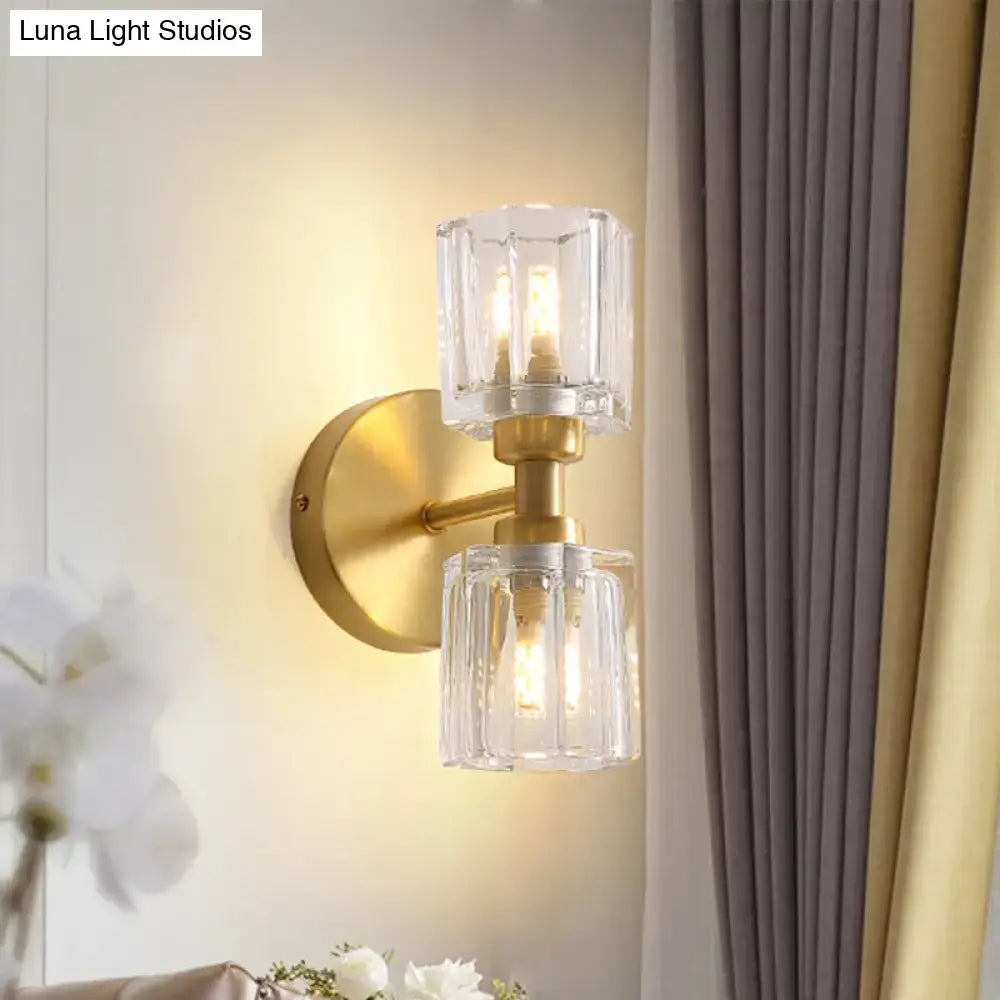 Modern gold crystal wall sconce – living room 2 light fixture