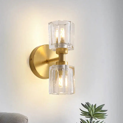 Modern gold crystal wall sconce – living room 2 light fixture