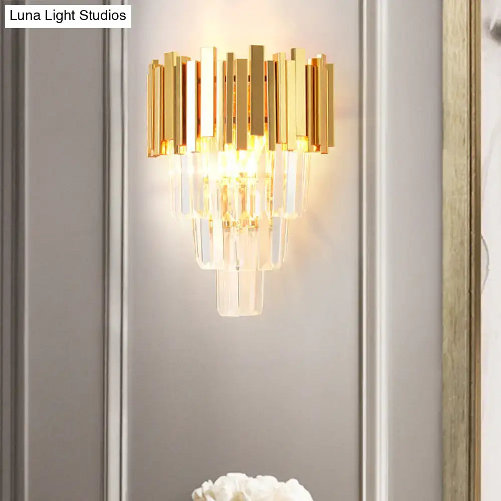 Modern gold crystal wall sconce – living room 4 layer fixture