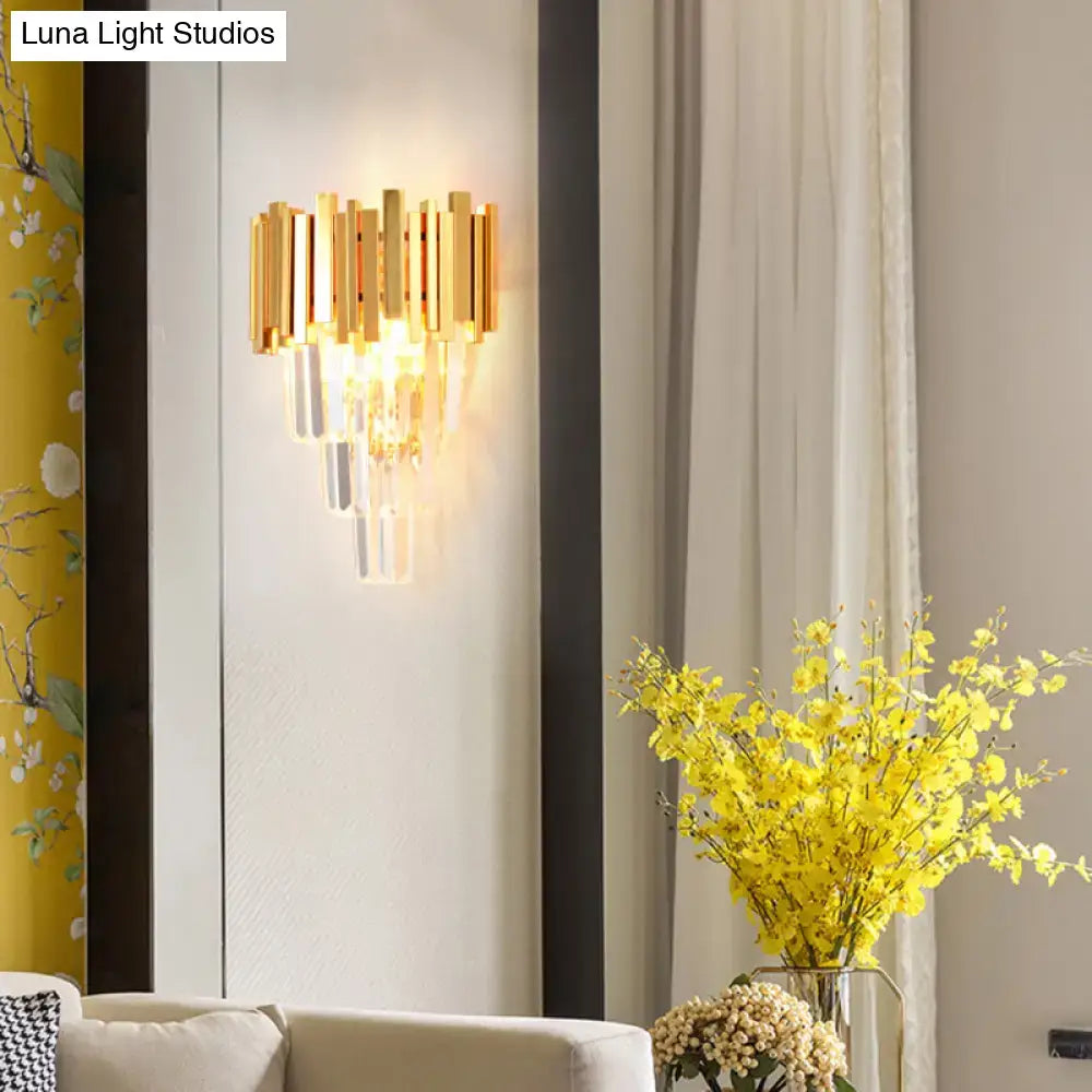 Modern gold crystal wall sconce – living room 4 layer fixture