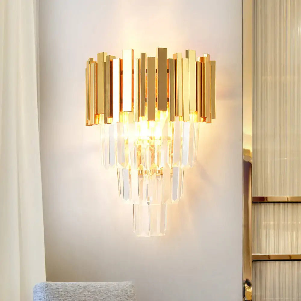 Modern gold crystal wall sconce – living room 4 layer fixture