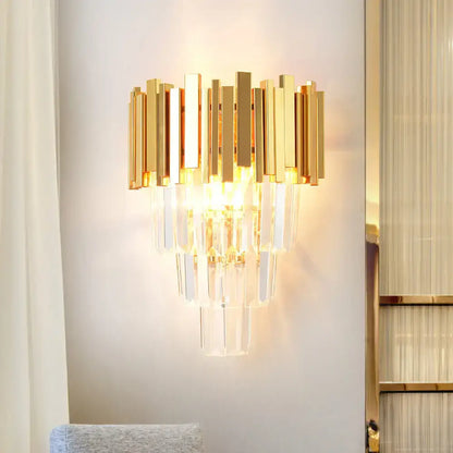 Modern gold crystal wall sconce – living room 4 layer fixture