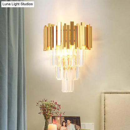 Modern gold crystal wall sconce – living room 4 layer fixture