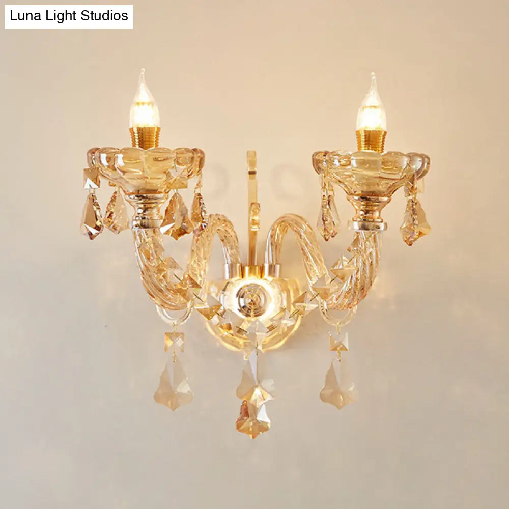 DecorBites™ Modern Gold Crystal Wall Sconce with Faceted Heads - Elegant Bedroom Flower Lamp