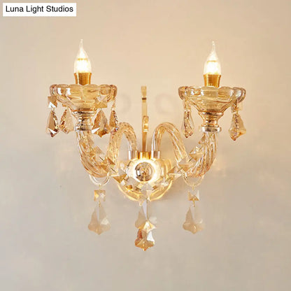 DecorBites™ Modern Gold Crystal Wall Sconce with Faceted Heads - Elegant Bedroom Flower Lamp