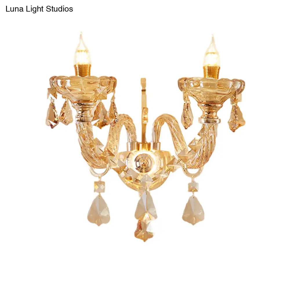 DecorBites™ Modern Gold Crystal Wall Sconce with Faceted Heads - Elegant Bedroom Flower Lamp