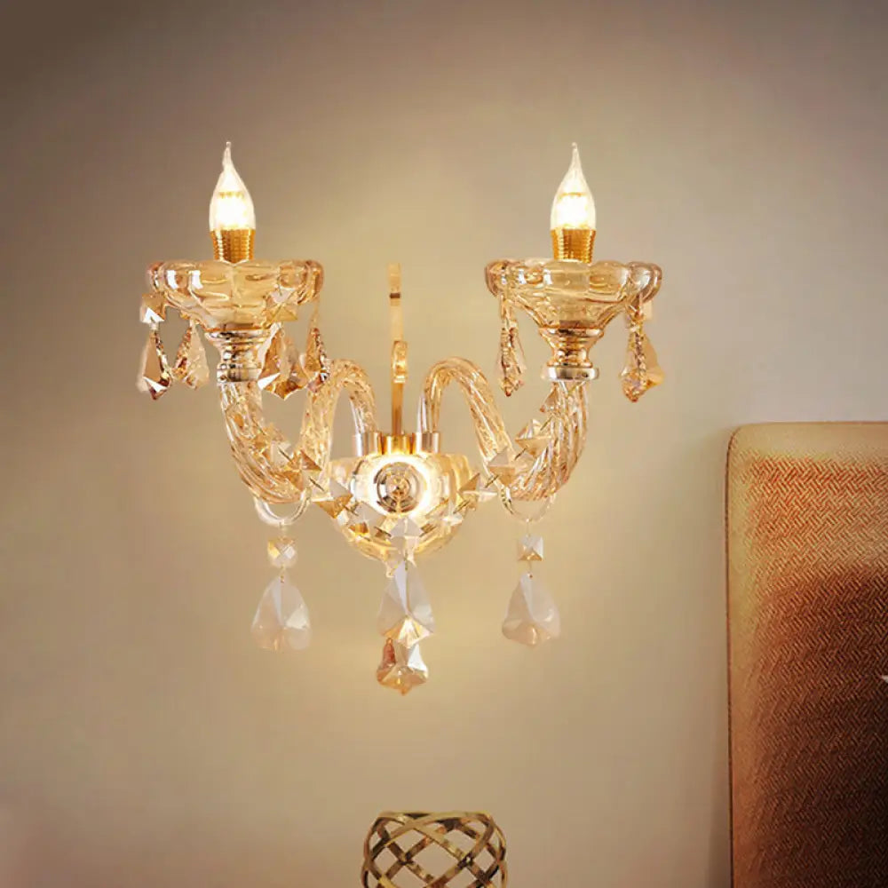 DecorBites™ Modern Gold Crystal Wall Sconce with Faceted Heads - Elegant Bedroom Flower Lamp