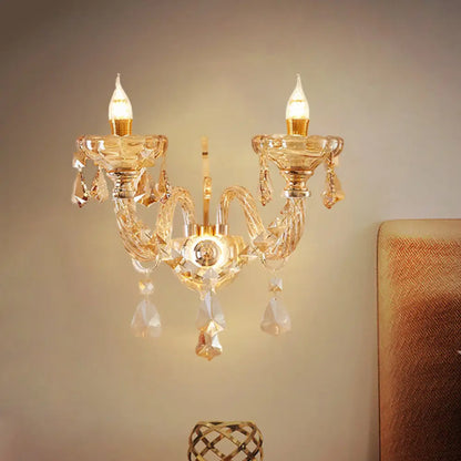 DecorBites™ Modern Gold Crystal Wall Sconce with Faceted Heads - Elegant Bedroom Flower Lamp