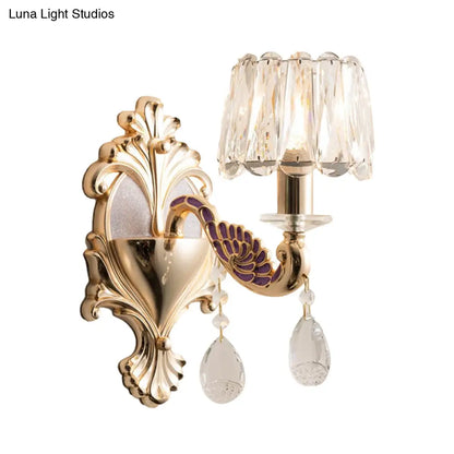 DecorBites™ Modern Gold Crystal Wall Sconce with Small Drum Shade