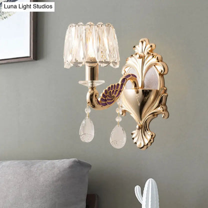 DecorBites™ Modern Gold Crystal Wall Sconce with Small Drum Shade