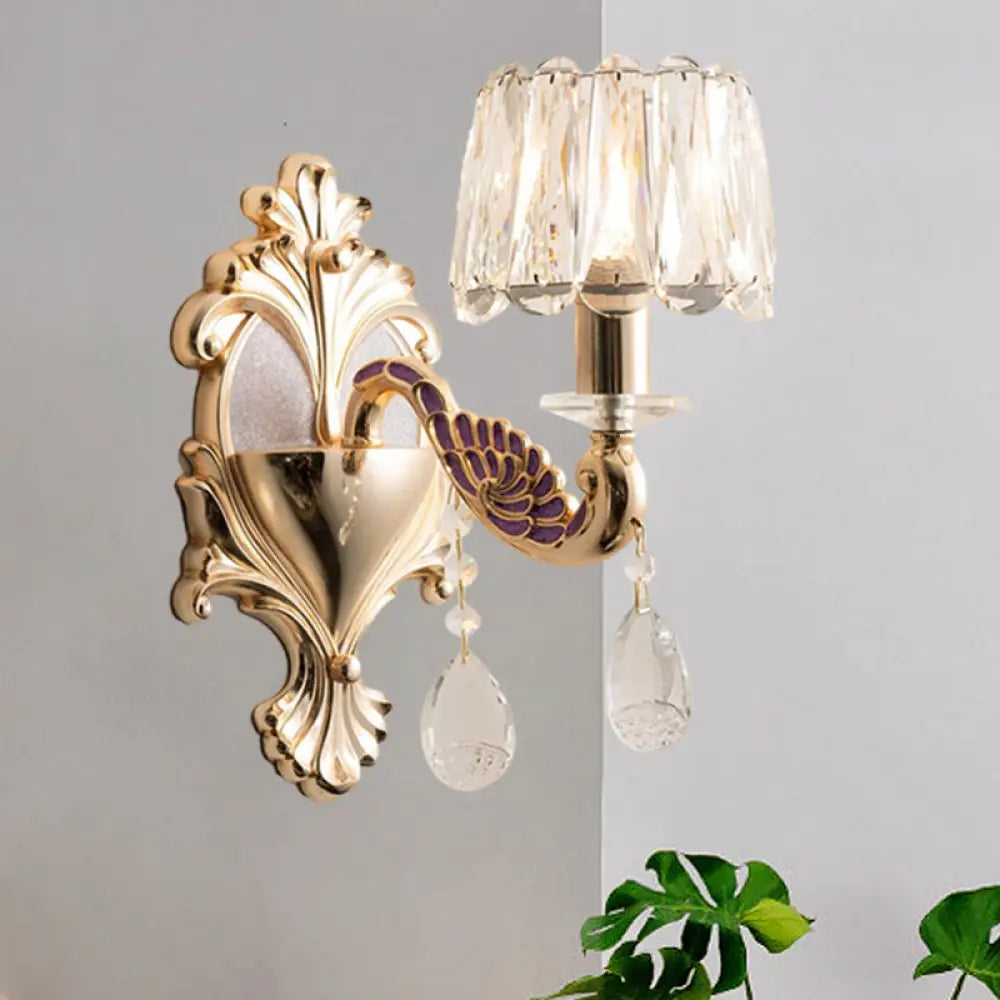DecorBites™ Modern Gold Crystal Wall Sconce with Small Drum Shade