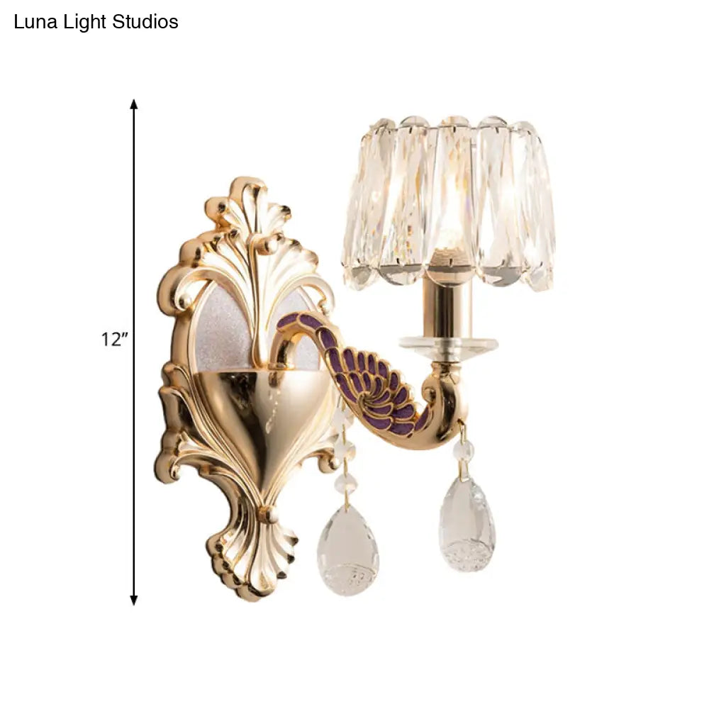 DecorBites™ Modern Gold Crystal Wall Sconce with Small Drum Shade