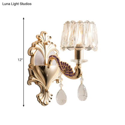 DecorBites™ Modern Gold Crystal Wall Sconce with Small Drum Shade
