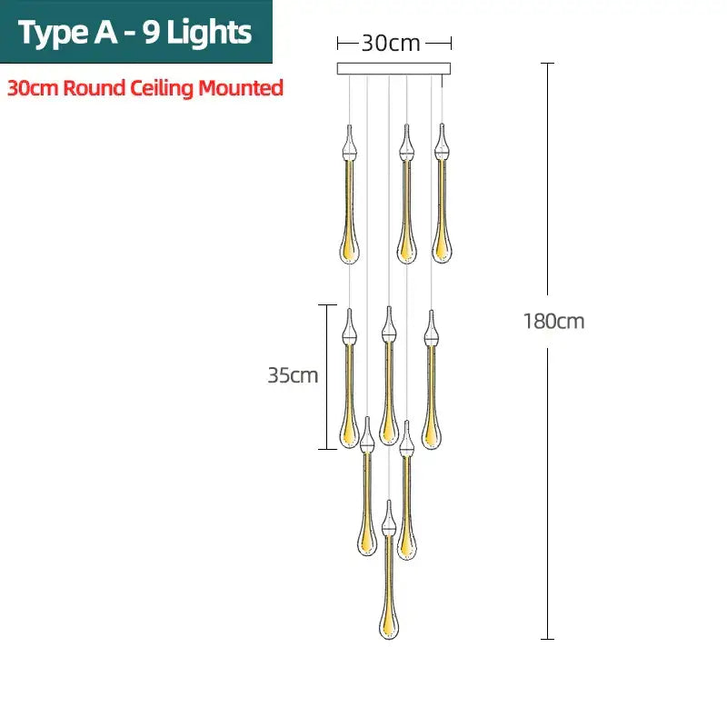 Modern gold crystal water drop chandelier bedroom pendant light