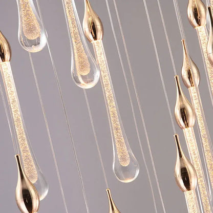 Modern gold crystal water drop chandelier bedroom pendant light
