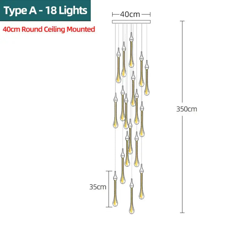 Modern gold crystal water drop chandelier bedroom pendant light