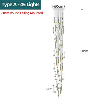 Modern gold crystal water drop chandelier bedroom pendant light