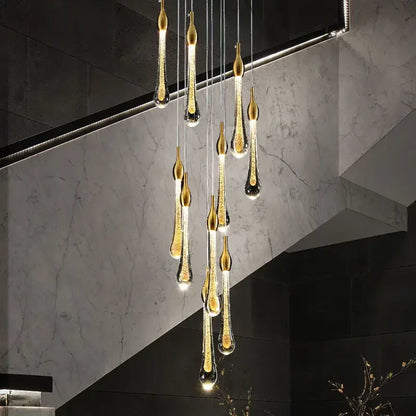 Modern gold crystal water drop chandelier bedroom pendant light