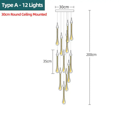 Modern gold crystal water drop chandelier bedroom pendant light
